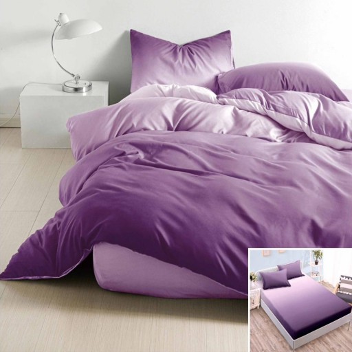 Lenjerie de pat, 2 persoane, bumbac satinat, 4 piese, cu elastic, mov , degrade , LS4022