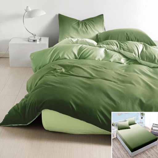 Lenjerie de pat, 2 persoane, bumbac satinat, 4 piese, cu elastic, verde , degrade , LS4025