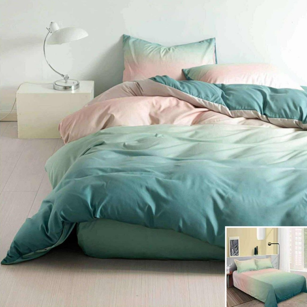 Lenjerie de pat, 2 persoane, bumbac satinat, 4 piese, cu imprimeu, LSN4656