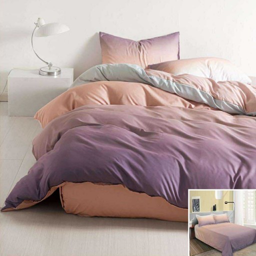 Lenjerie de pat, 2 persoane, bumbac satinat, 4 piese, cu imprimeu, LSN4005