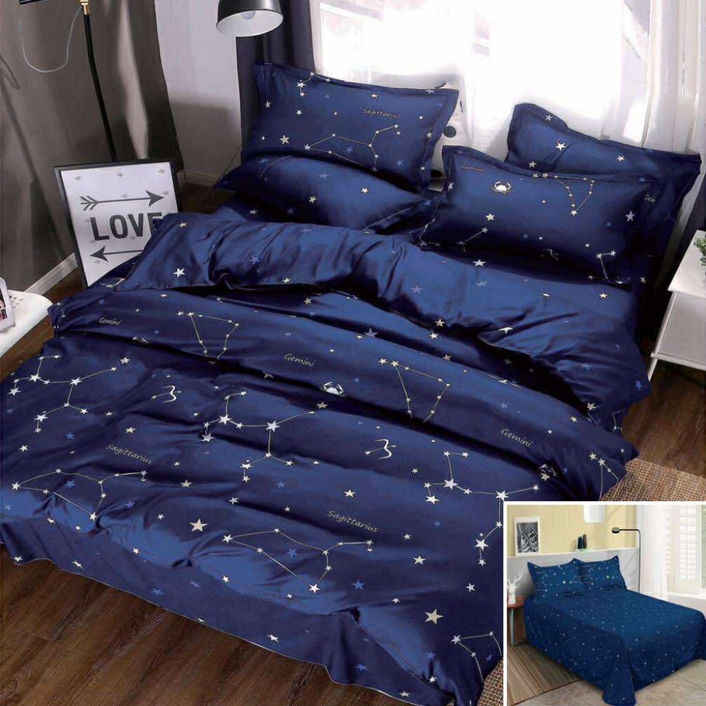 Lenjerie de pat, 2 persoane, bumbac satinat, 4 piese, cu imprimeu, LSN4220