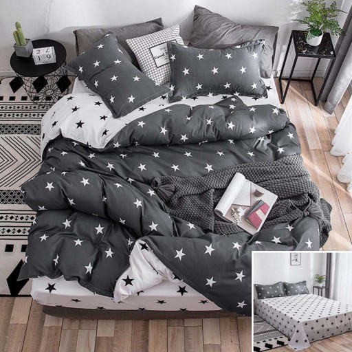 Lenjerie de pat, 2 persoane, bumbac satinat, 4 piese, cu imprimeu, LSN4599