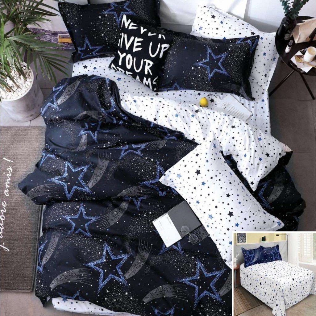 Lenjerie de pat, 2 persoane, bumbac satinat, 4 piese, cu imprimeu, LSN4518