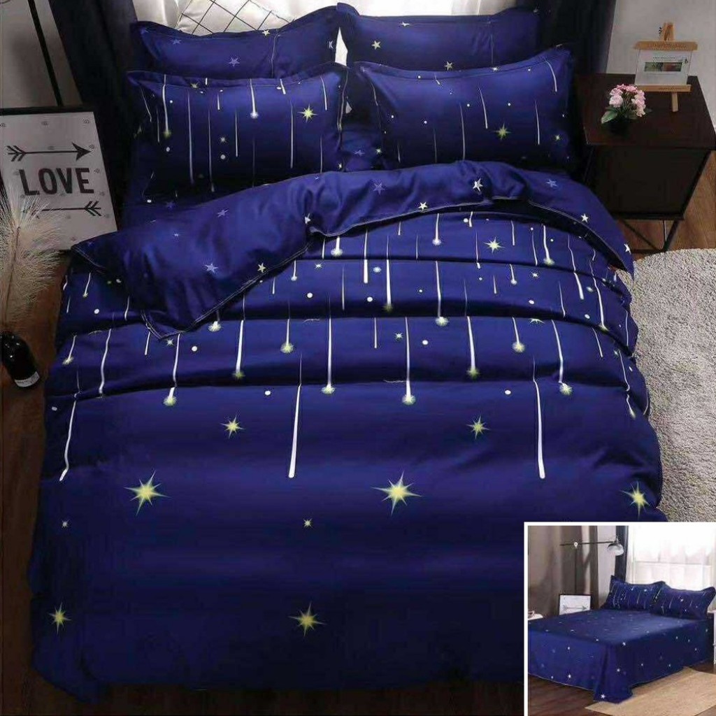 Lenjerie de pat, 2 persoane, bumbac satinat, 4 piese, cu imprimeu, LSN4210