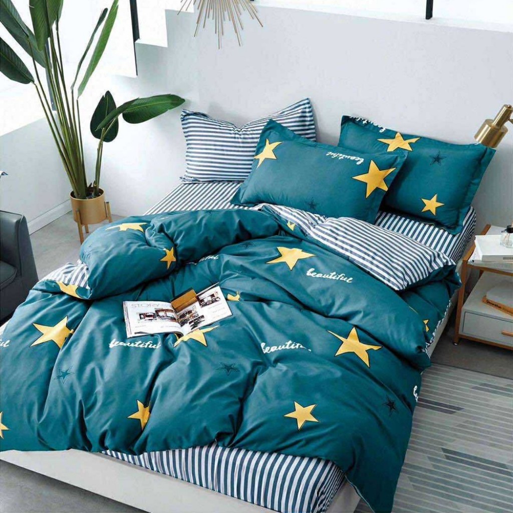 Lenjerie de pat, 2 persoane, bumbac satinat, 4 piese, cu imprimeu, LSN4531