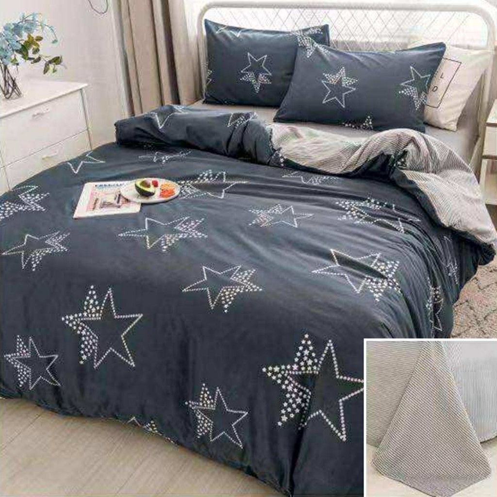 Lenjerie de pat, 2 persoane, bumbac satinat, 4 piese, cu imprimeu, LSN4524