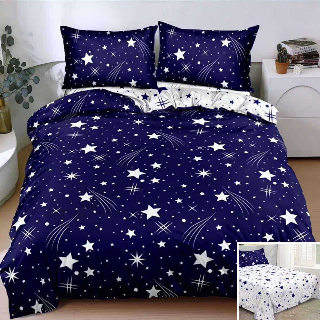 Lenjerie de pat, 2 persoane, bumbac satinat, 4 piese, cu imprimeu, LSN4241