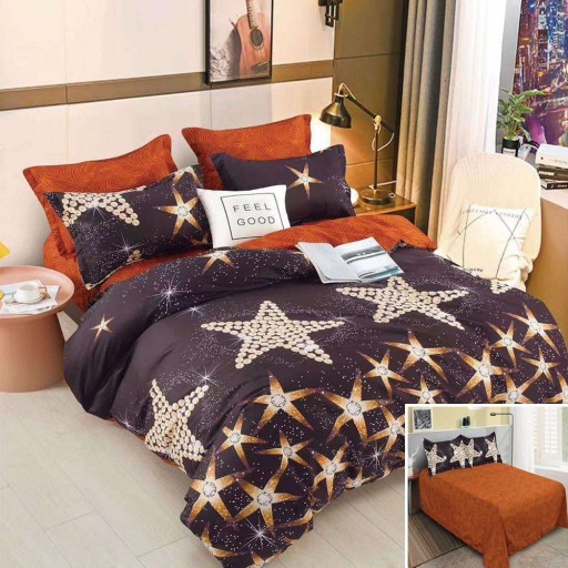 Lenjerie de pat, 2 persoane, bumbac satinat, 4 piese, cu imprimeu, LSN4653