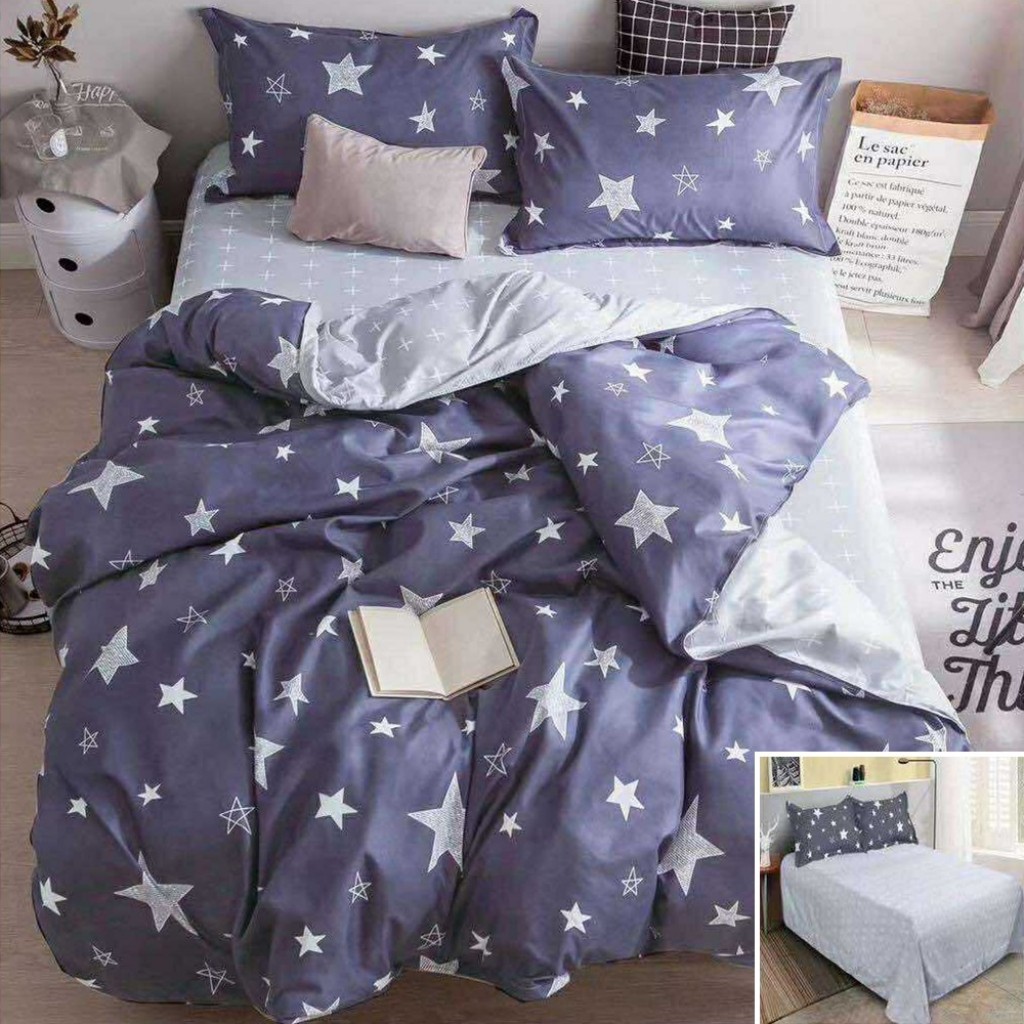 Lenjerie de pat, 2 persoane, bumbac satinat, 4 piese, cu imprimeu, LSN4087