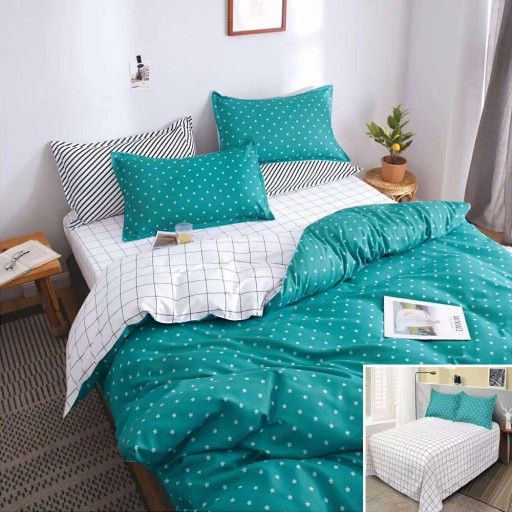 Lenjerie de pat, 2 persoane, bumbac satinat, 4 piese, cu imprimeu, LSN4422