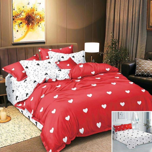 Lenjerie de pat, 2 persoane, bumbac satinat, 4 piese, cu imprimeu, LSN4536