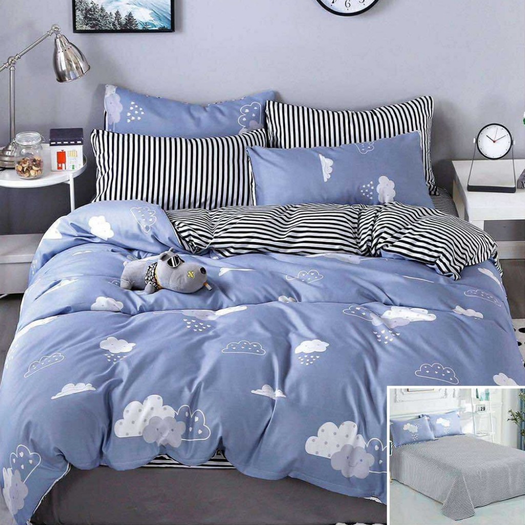 Lenjerie de pat, 2 persoane, bumbac satinat, 4 piese, cu imprimeu, LSN4393