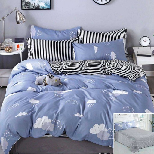 Lenjerie de pat, 2 persoane, bumbac satinat, 4 piese, cu imprimeu, LSN4393