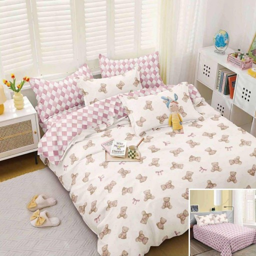 Lenjerie de pat, 2 persoane, bumbac satinat, 4 piese, cu imprimeu, LSN4677