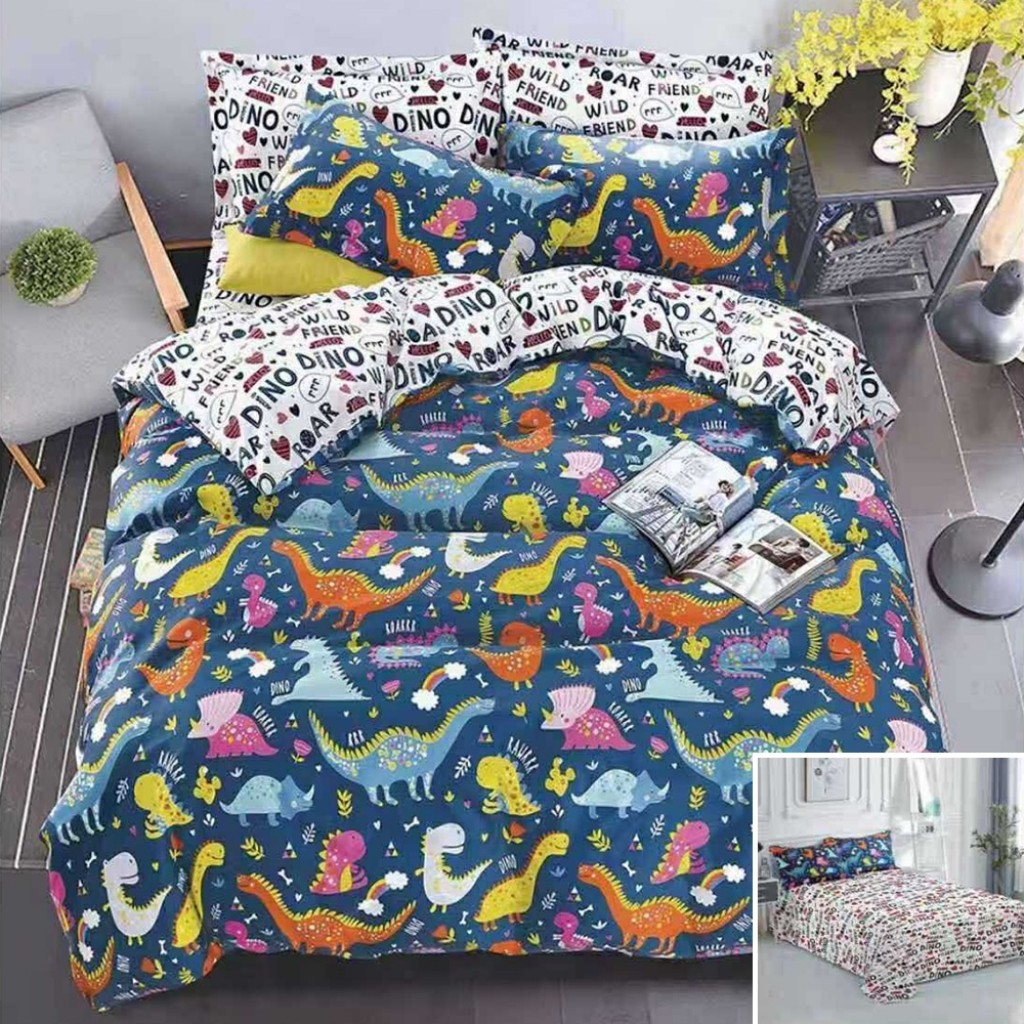 Lenjerie de pat, 2 persoane, bumbac satinat, 4 piese, cu imprimeu, LSN4381