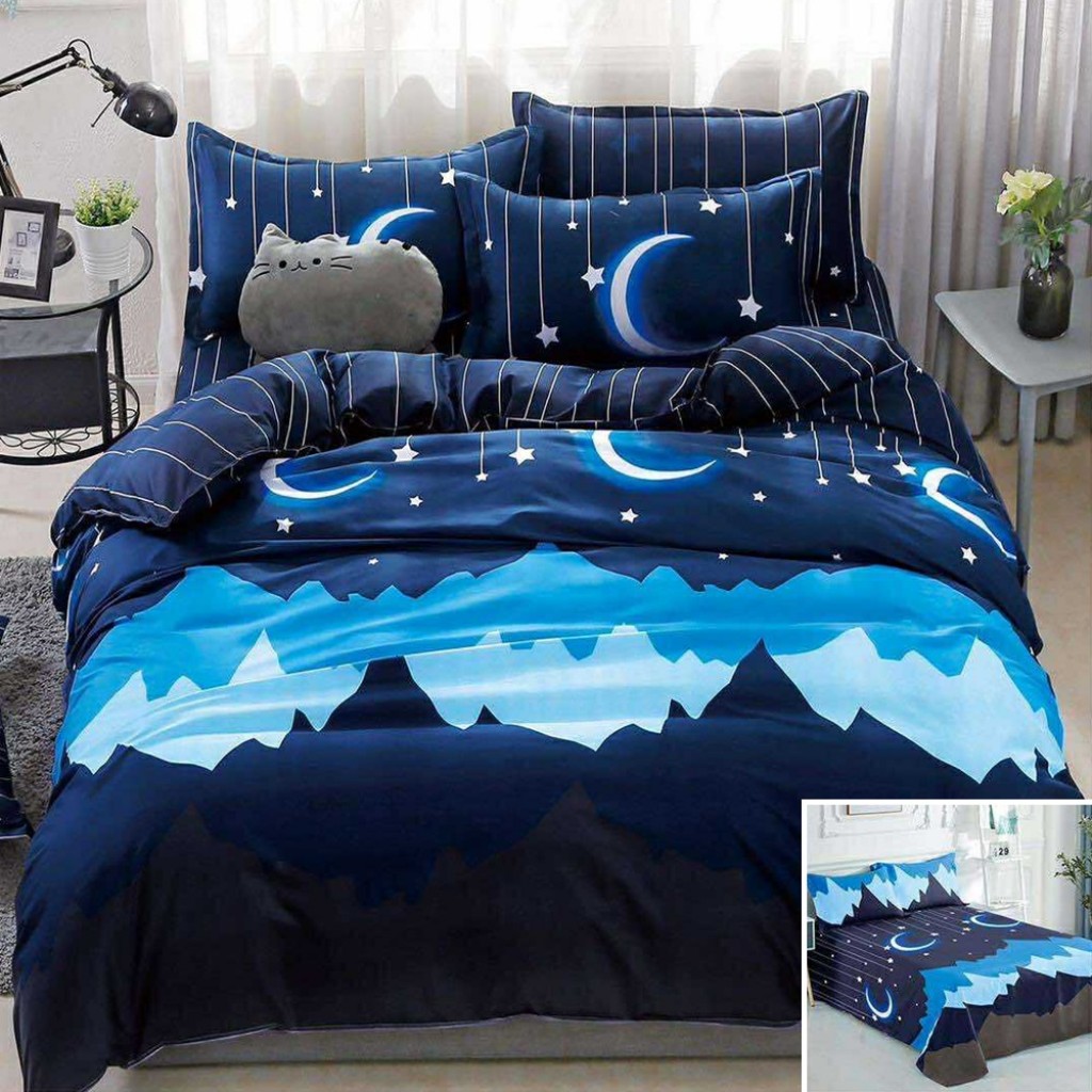 Lenjerie de pat, 2 persoane, bumbac satinat, 4 piese, cu imprimeu, LSN4164