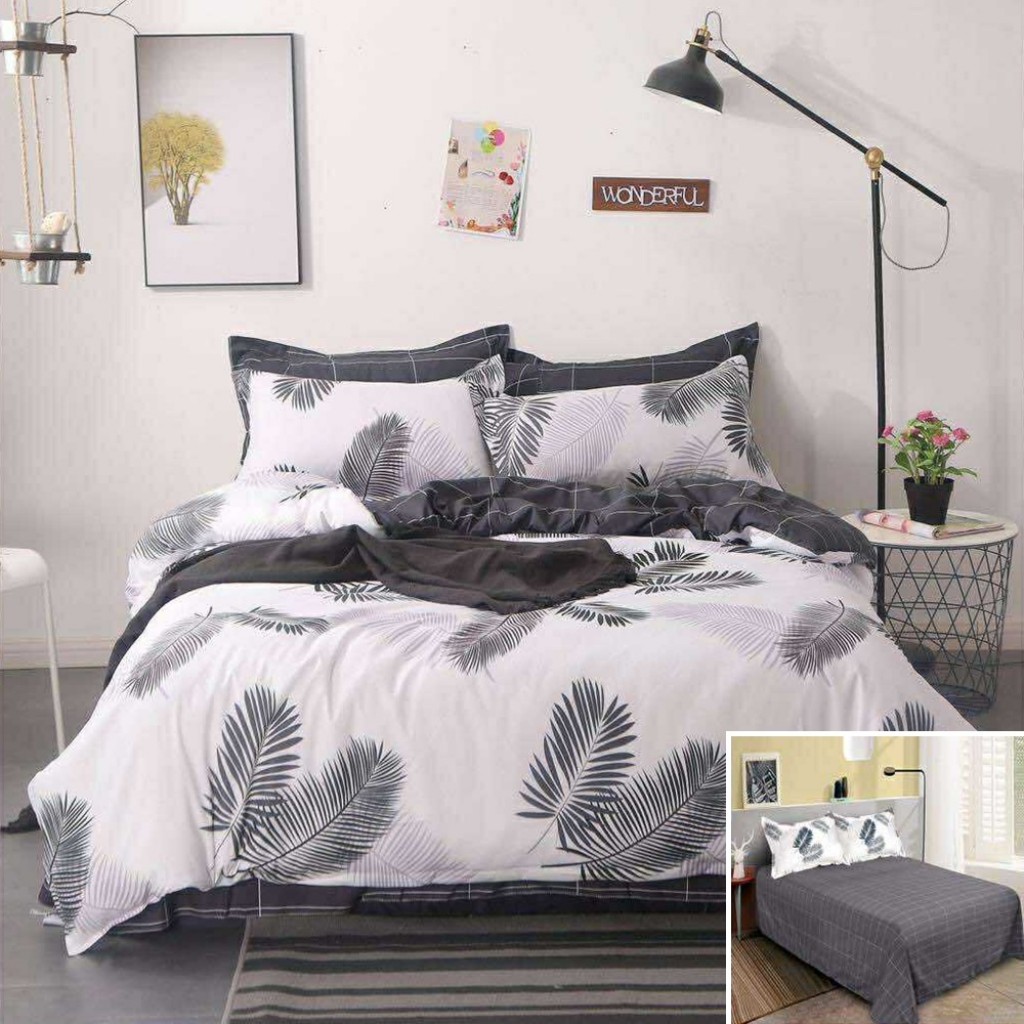 Lenjerie de pat, 2 persoane, bumbac satinat, 4 piese, cu imprimeu, LSN4253