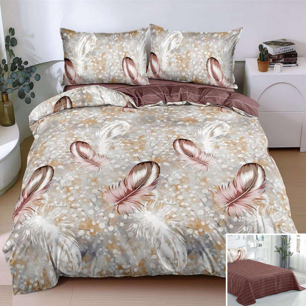 Lenjerie de pat, 2 persoane, bumbac satinat, 4 piese, cu imprimeu, LSN4699