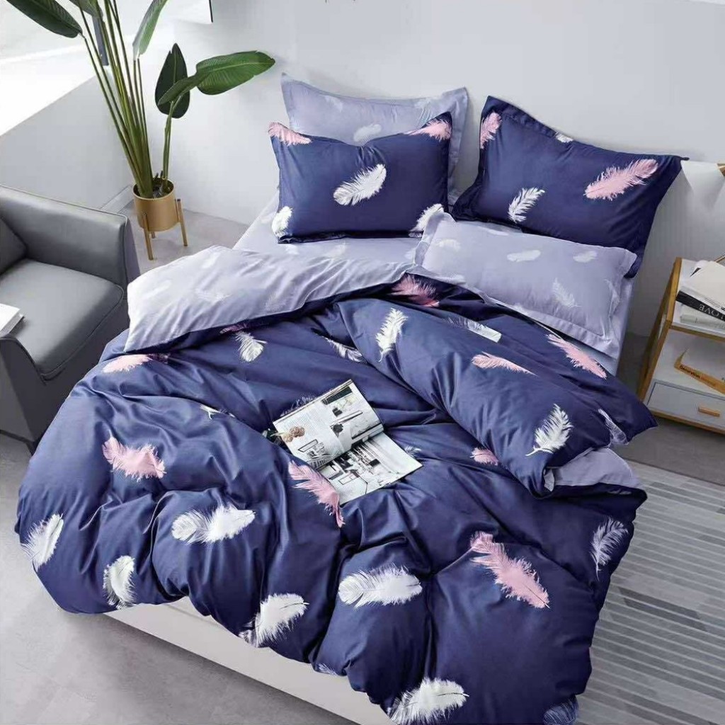 Lenjerie de pat, 2 persoane, bumbac satinat, 4 piese, cu imprimeu, LSN4467