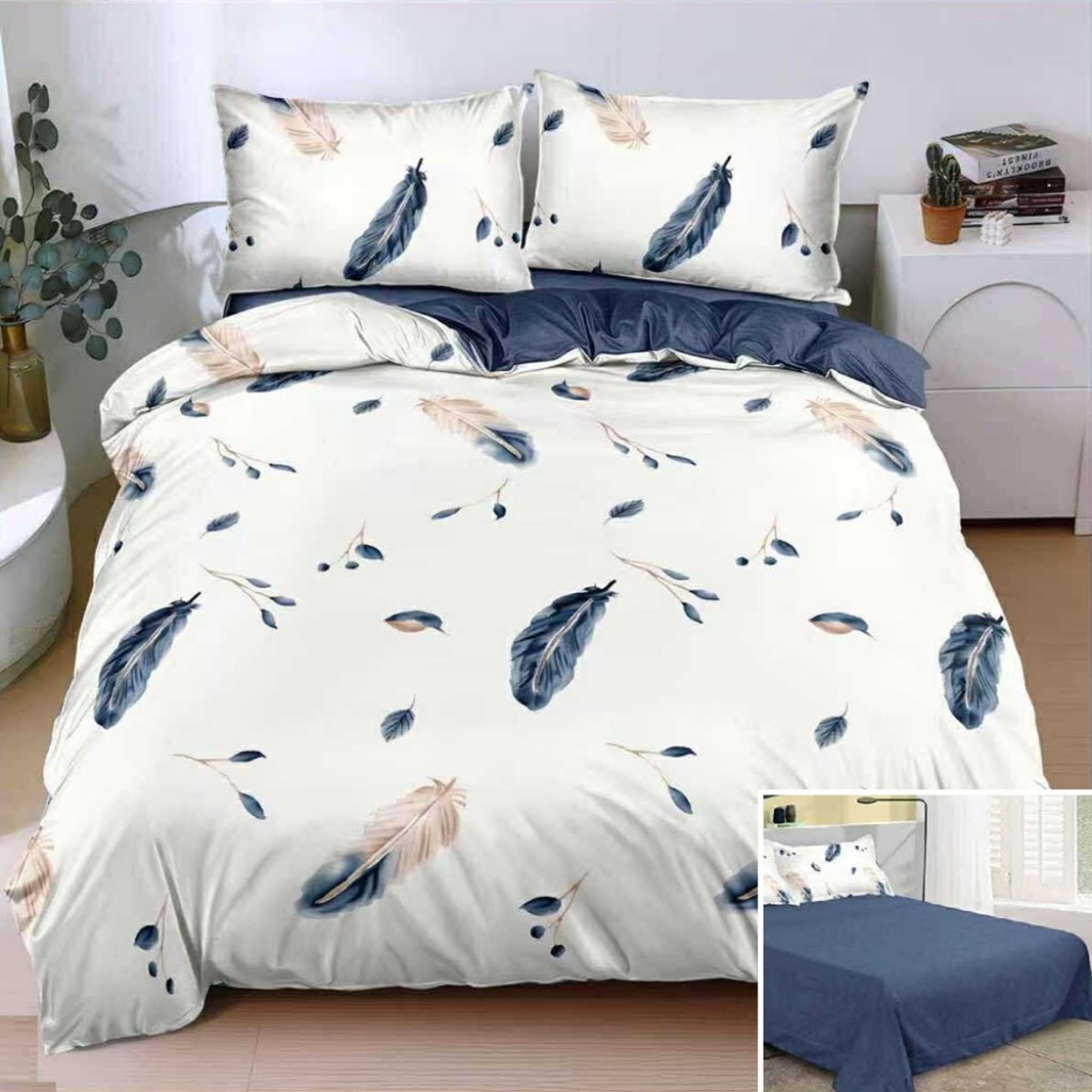 Lenjerie de pat, 2 persoane, bumbac satinat, 4 piese, cu imprimeu, LSN4538