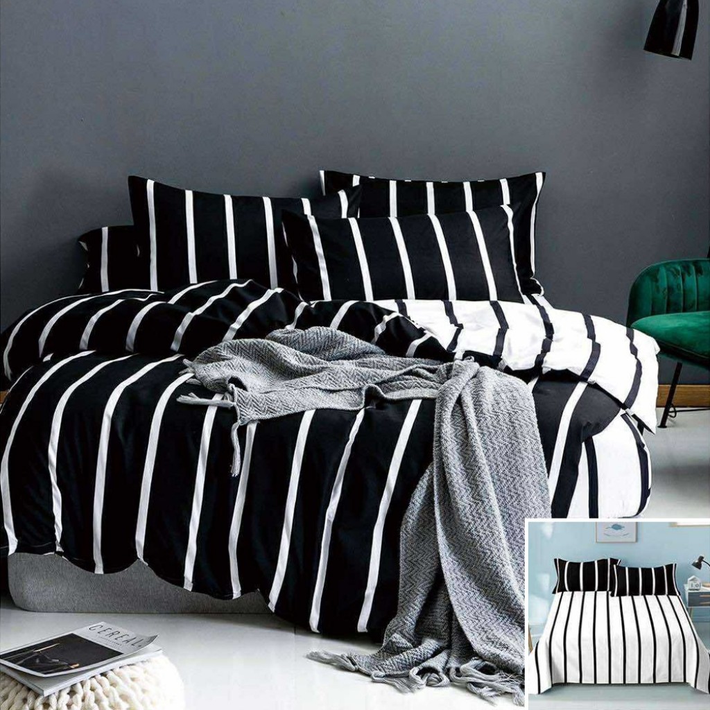 Lenjerie de pat, 2 persoane, bumbac satinat, 4 piese, cu imprimeu, LSN4491