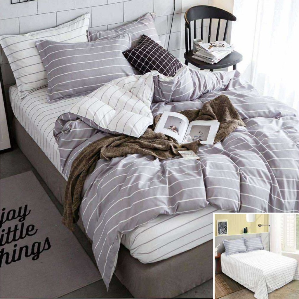 Lenjerie de pat, 2 persoane, bumbac satinat, 4 piese, cu imprimeu, LSN4105