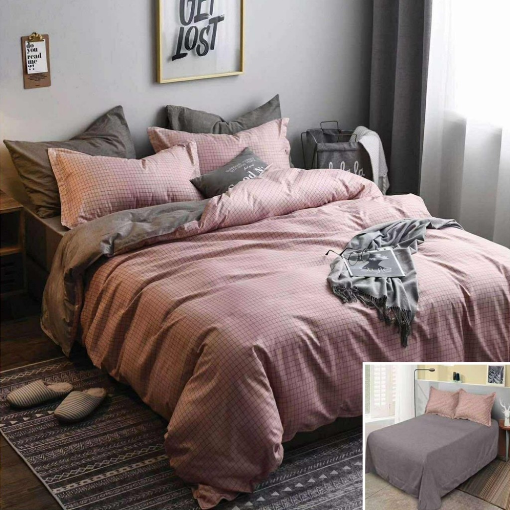 Lenjerie de pat, 2 persoane, bumbac satinat, 4 piese, cu imprimeu, LSN4665