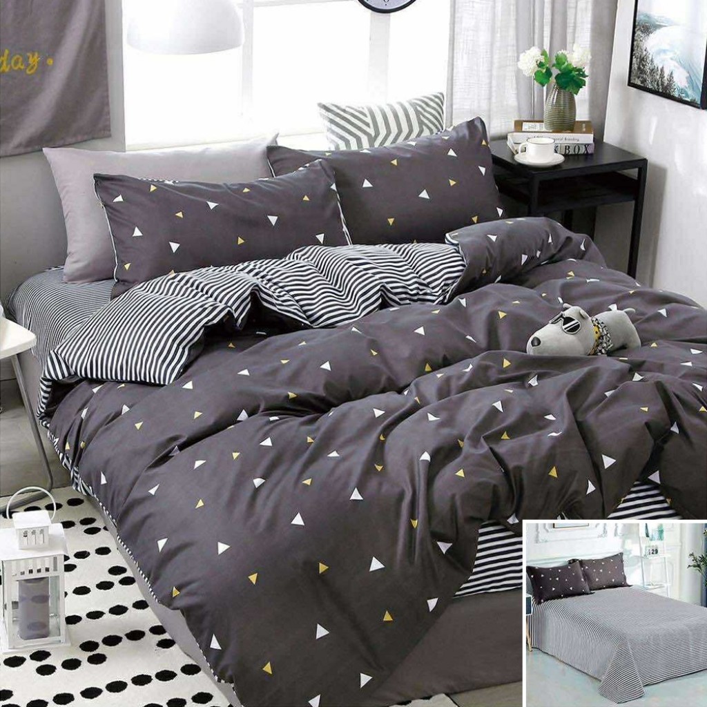 Lenjerie de pat, 2 persoane, bumbac satinat, 4 piese, cu imprimeu, LSN4392