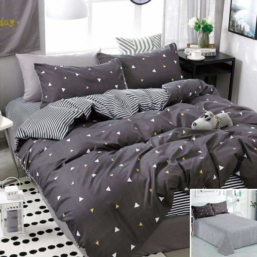 Lenjerie de pat, 2 persoane, bumbac satinat, 4 piese, cu imprimeu, LSN4392