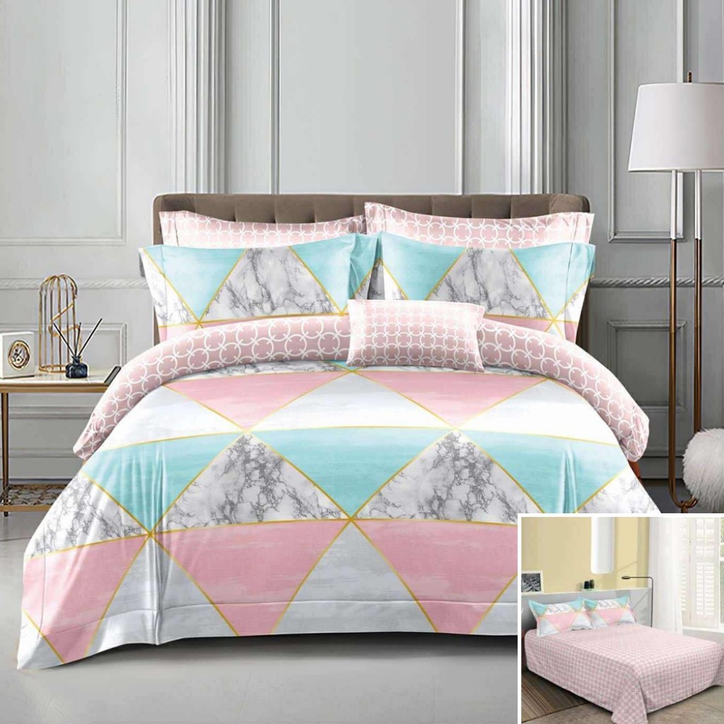 Lenjerie de pat, 2 persoane, bumbac satinat, 4 piese, cu imprimeu, LSN4618