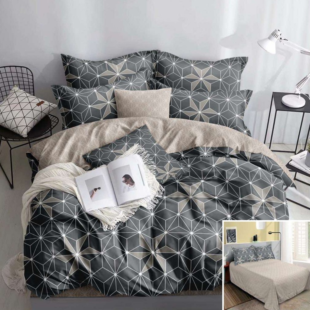 Lenjerie de pat, 2 persoane, bumbac satinat, 4 piese, cu imprimeu, LSN4550