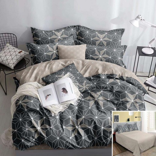 Lenjerie de pat, 2 persoane, bumbac satinat, 4 piese, cu imprimeu, LSN4550