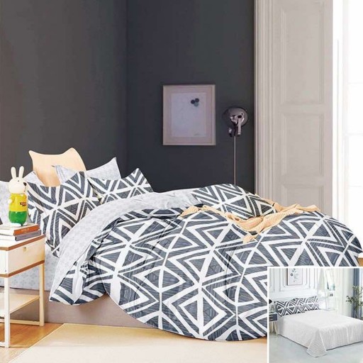 Lenjerie de pat, 2 persoane, bumbac satinat, 4 piese, cu imprimeu, LSN4646