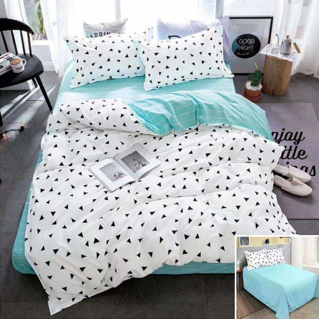 Lenjerie de pat, 2 persoane, bumbac satinat, 4 piese, cu imprimeu, LSN4084