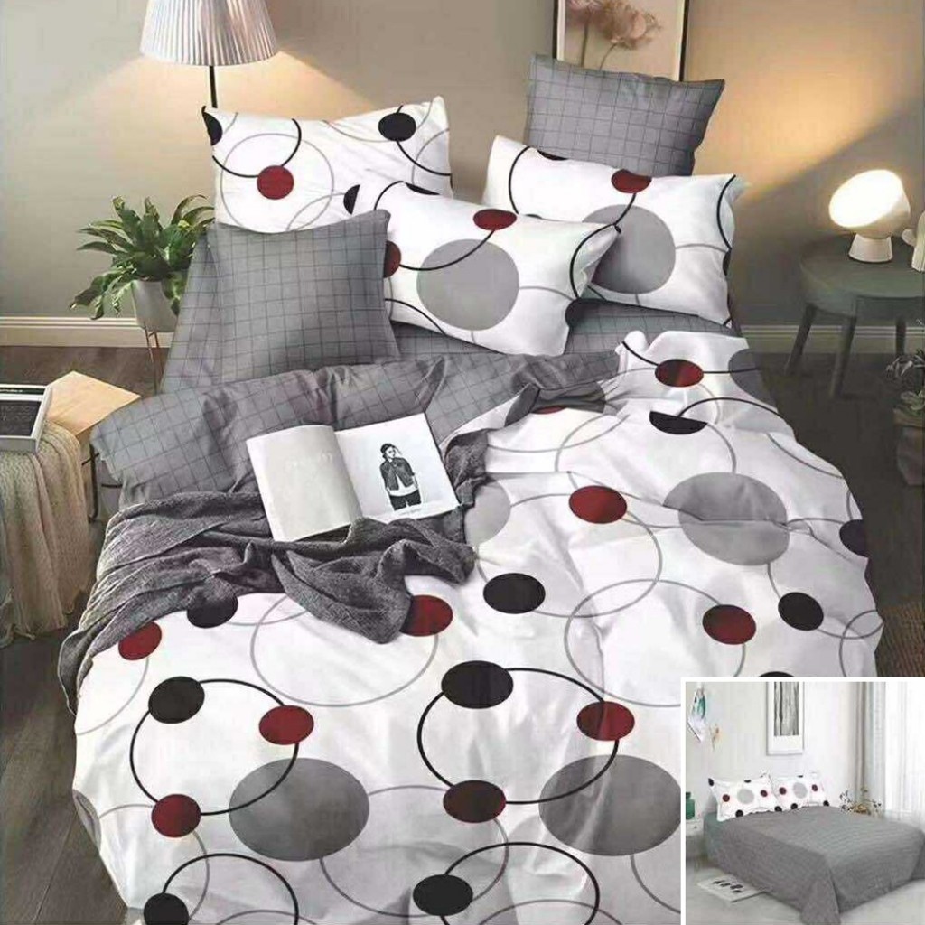 Lenjerie de pat, 2 persoane, bumbac satinat, 4 piese, cu imprimeu, LSN4553