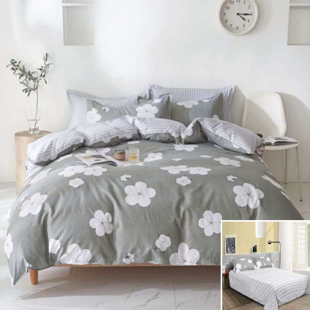 Lenjerie de pat, 2 persoane, bumbac satinat, 4 piese, cu imprimeu, LSN4520