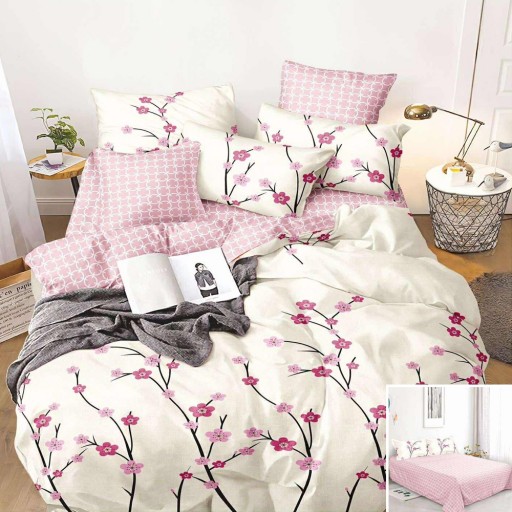 Lenjerie de pat, 2 persoane, bumbac satinat, 4 piese, cu imprimeu, LSN4551