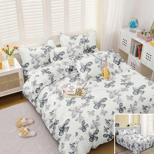 Lenjerie de pat, 2 persoane, bumbac satinat, 4 piese, cu imprimeu, LSN4672