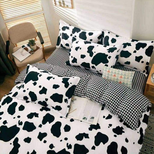 Lenjerie de pat, 2 persoane, bumbac satinat, 4 piese, cu imprimeu, LSN4076