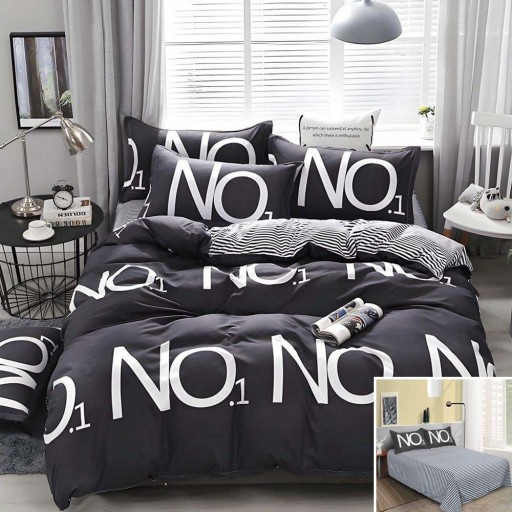 Lenjerie de pat, 2 persoane, bumbac satinat, 4 piese, cu imprimeu, LSN4077