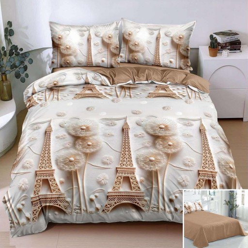 Lenjerie de pat, 2 persoane, bumbac satinat, 4 piese, cu imprimeu, LSN4079