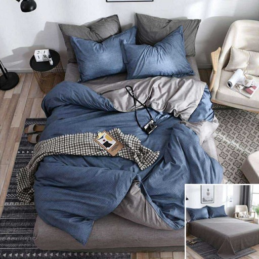 Lenjerie de pat, 2 persoane, bumbac satinat, 4 piese, cu imprimeu, LSN4082