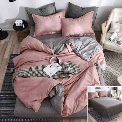 Lenjerie de pat, 2 persoane, bumbac satinat, 4 piese, cu imprimeu, LSN4083