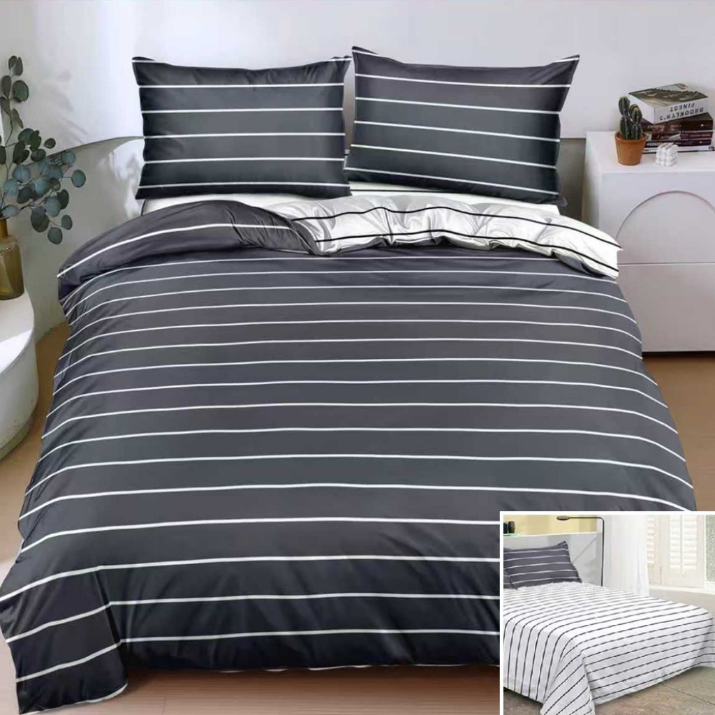 Lenjerie de pat, 2 persoane, bumbac satinat, 4 piese, cu imprimeu, LSN4094