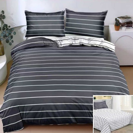 Lenjerie de pat, 2 persoane, bumbac satinat, 4 piese, cu imprimeu, LSN4094