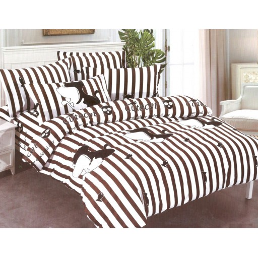 Lenjerie de pat, 2 persoane, bumbac satinat, 4 piese, cu imprimeu, LSN4408