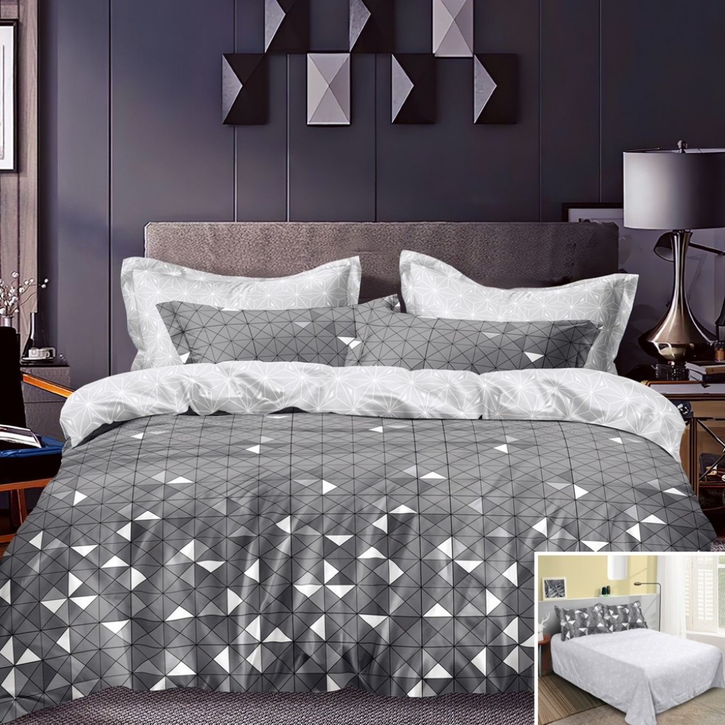 Lenjerie de pat, 2 persoane, bumbac satinat, 4 piese, cu imprimeu, LSN4561