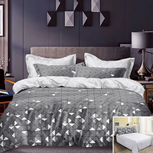 Lenjerie de pat, 2 persoane, bumbac satinat, 4 piese, cu imprimeu, LSN4561