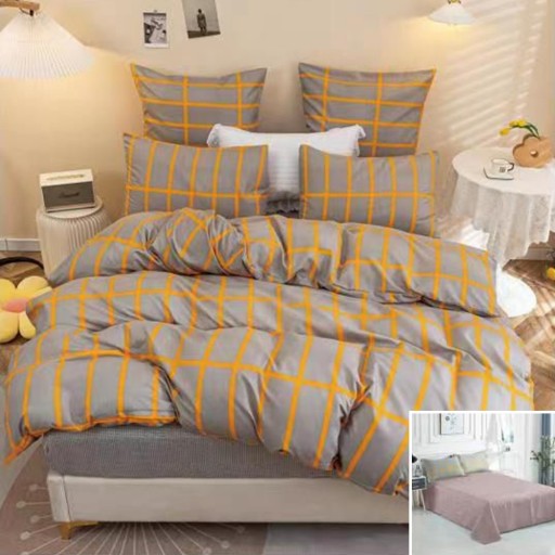 Lenjerie de pat, 2 persoane, bumbac satinat, 4 piese, cu imprimeu, LSN4633