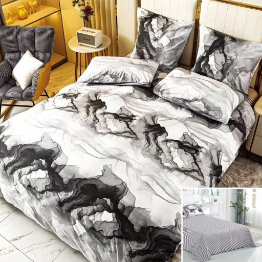 Lenjerie de pat, 2 persoane, bumbac satinat, 4 piese, cu imprimeu, LSN4638